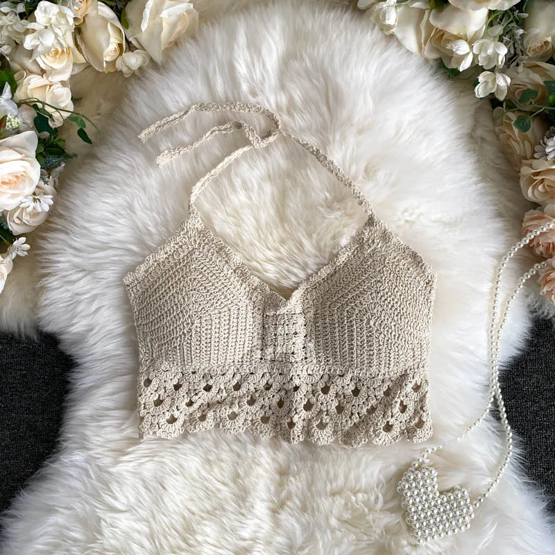 

Woman Knit Top Tank Tops Women Corset Femme Tanks Crop Camisole Japnese Fashion Crochet Camis Dropshipping