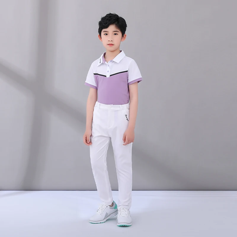 TTYGJ golf summer sports short-sleeved T-shirt men and girls quick-dry Slim color-fitting lapel youth sports tops