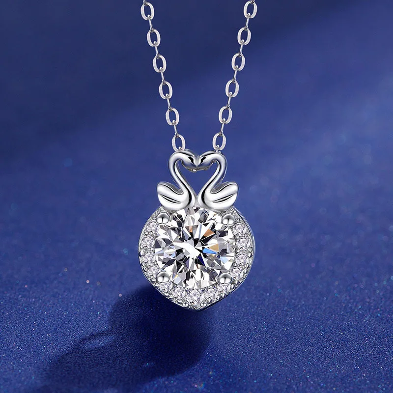 

D color 925 sterling silver Love double Swan Necklace Chain excellent cut through the diamond test Mossan stone 1CT carat boutiq