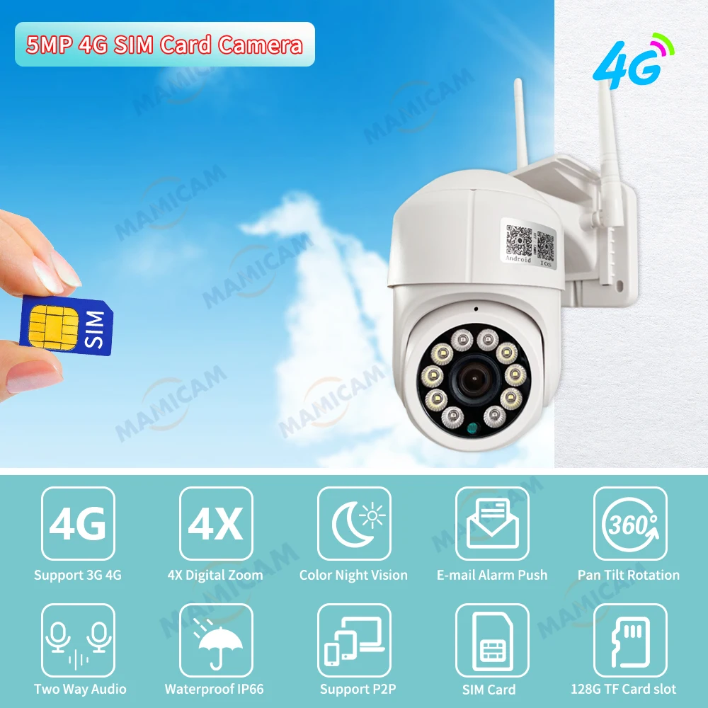 Беспроводная камера видеонаблюдения уличная PTZ Wi-Fi 5 Мп с SIM-картой 4G