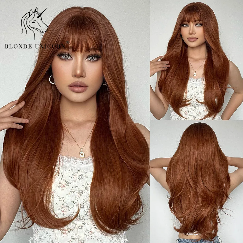 

Blonde Unicorn Synthetic Long Straight Brown Red Wig with Highlight Cosplay Daily Hair Wigs for Women Heat Resistant Fiber
