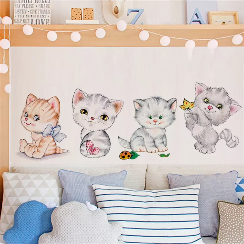 

Cartoon Cat wall Stickers for kids room Decal wallpaper Butterfly Cute cat Home Decoration Toilet Stickers bedroom Decor Sticker