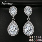 Очаровательные длинные серьги в форме капли воды белогорозовогожелтого золота, серьги-подвески с прозрачным кристаллом для ногтей, ослепительный свадебный подарок AE331