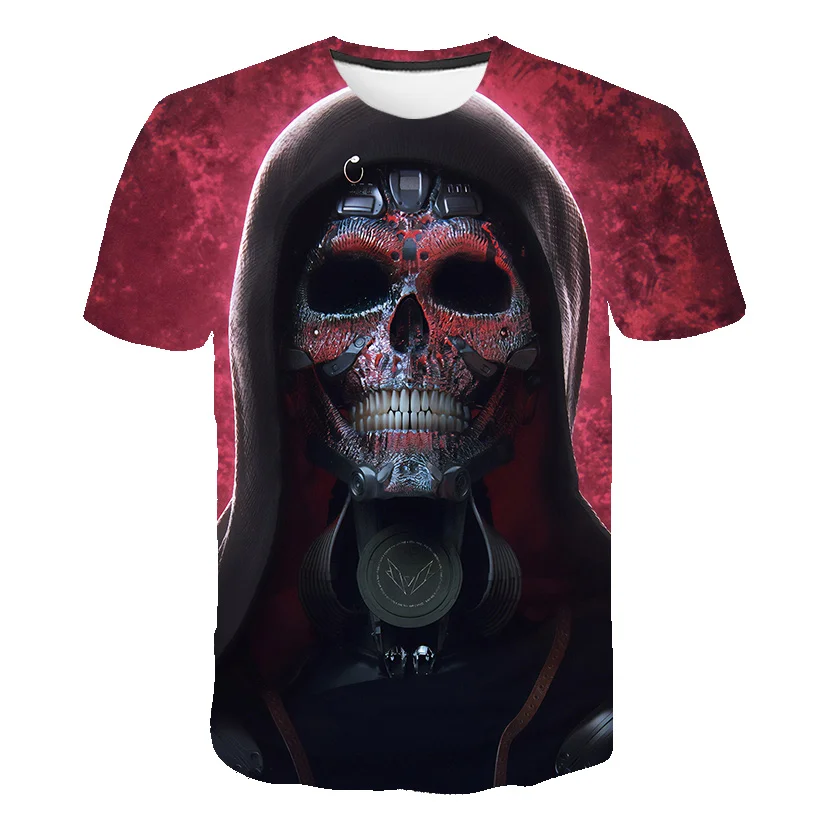 

Мужская футболка с 3D-принтом черепа, летняя повседневная футболка с круглым вырезом и коротким рукавом, уличная футболка унисекс