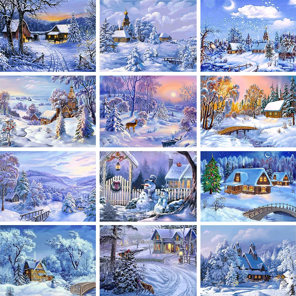 

5D DIY Diamond Painting Winter House Scenery Rhinestone Picture Full Diamond Embroidery Kit Mosaic Mosaic Home Decoration Gifts