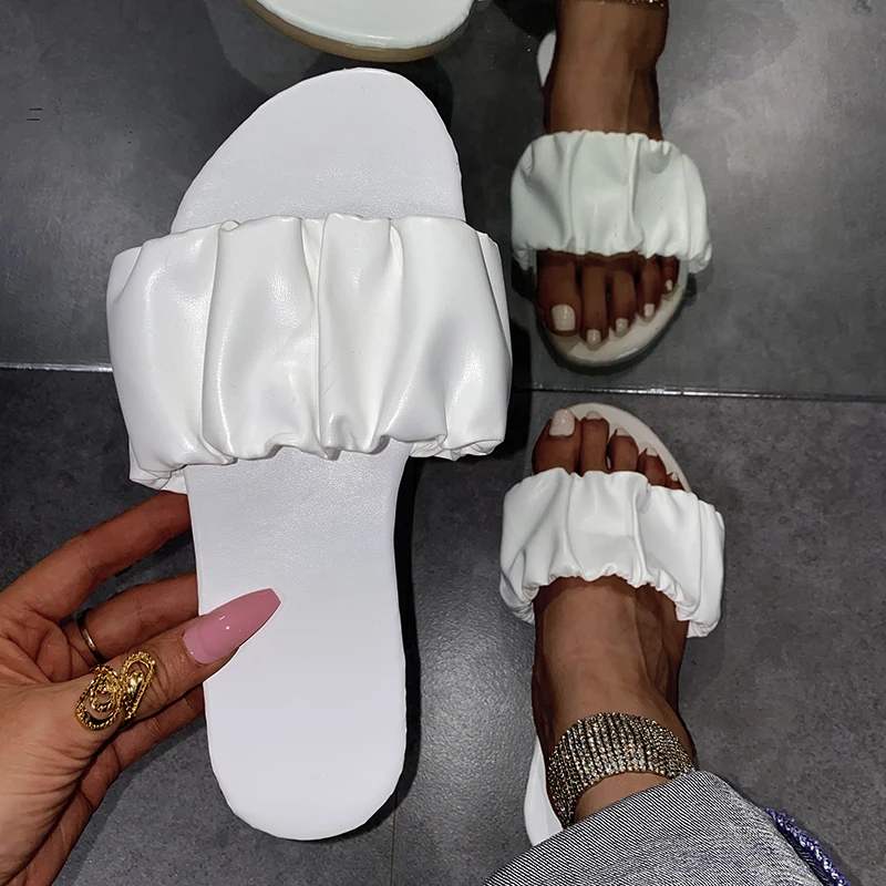 Plus Size Brand Design Women Falt Heels Slipper Summer 2021 Fashion Leather Sildes Ladies Mules Shoes Sapatos De Mujer