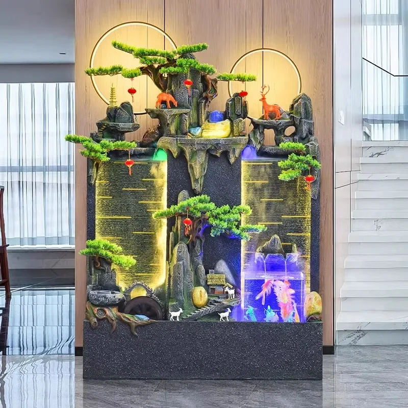 Открытый сад двор проточная вода сумерки стены экран рокарий фонтан орнамент для