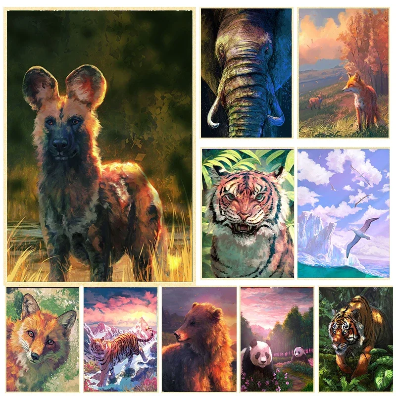 Африканская дикая собака тигр рысь джунгли животные живопись настенное