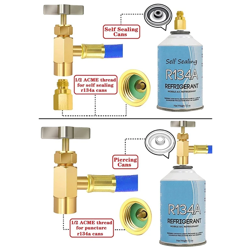 Охлаждающий шланг Freon R134A R12 R22 перезаряжаемый с манометром клапаном для пирсинга