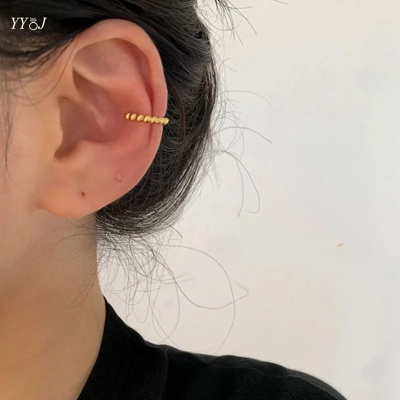 

Женские серьги-каффы из нержавеющей стали, с золотым шариком, без прокола, Минималистичная летняя бижутерия, 2022