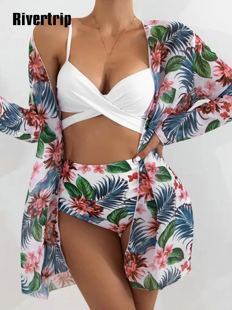 Женский купальник пуш-ап с высокой талией 3 предмета | Женская одежда