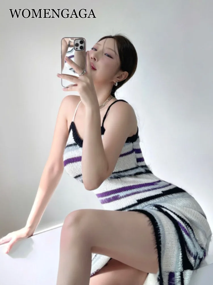 

Tassel Sling WOMENGAGA Long Party Winter Autumn Elegant Striped Knitting Sweater Maix Sexy Korean Women Dresses Robe Hiver 622H