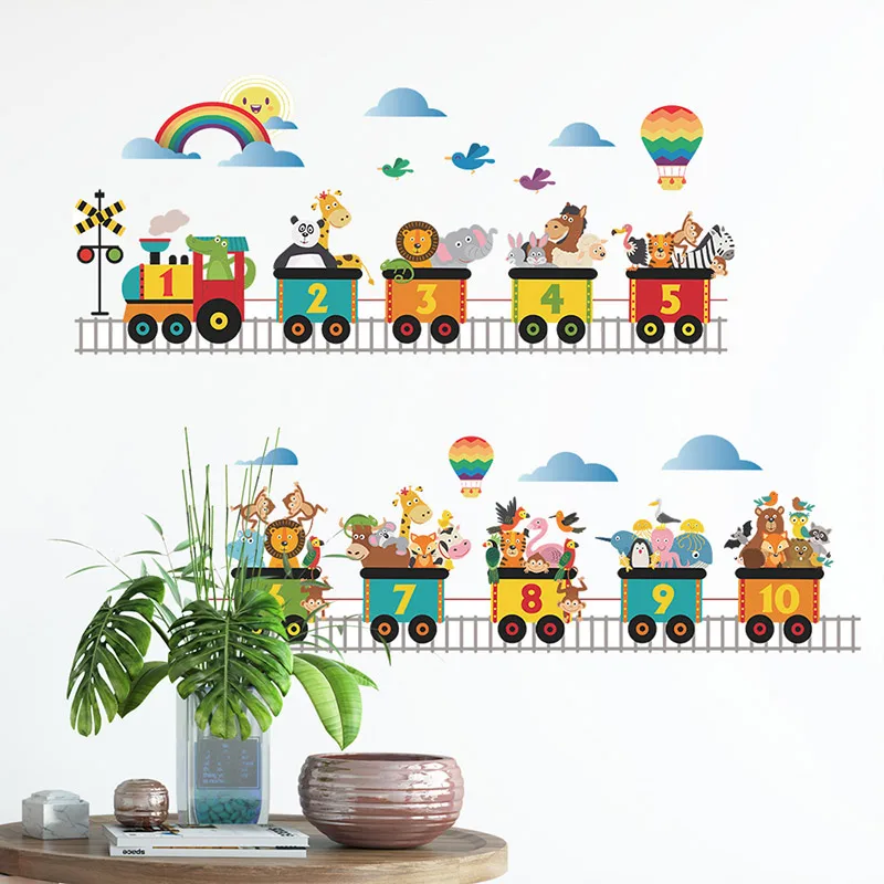 

Cute Arabic Numeral Animals Train Wall Stickers for Kids room Children Bedroom Nursery Room Decor Home Decor PVC Wall Decals