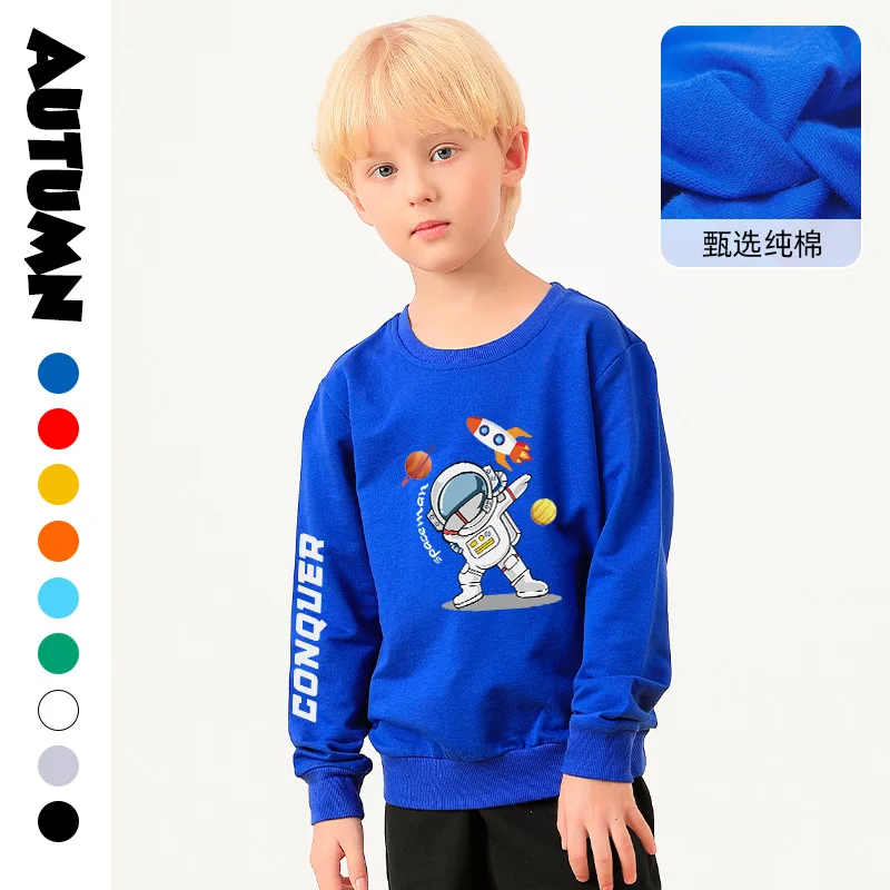 

New Products Cartoon Astronaut Print Kids Sweatshirt Cotton 2-10 Years Old Boys Girls Autumn Sports Toddler Long Sleeve Clothes