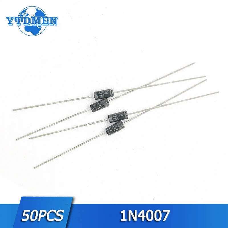 50 шт., 1N4007 IN4007 силиконовый выпрямительный диод Set 1A 1000V, осевые свинцовые выпрямители, Диод DIP DO-41, электронный компонент