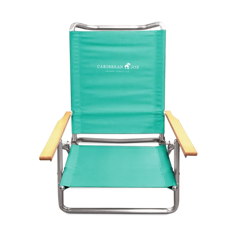 

Caribbean Joe Five Position Folding Low Sand Beach Chair with Wood Armrests