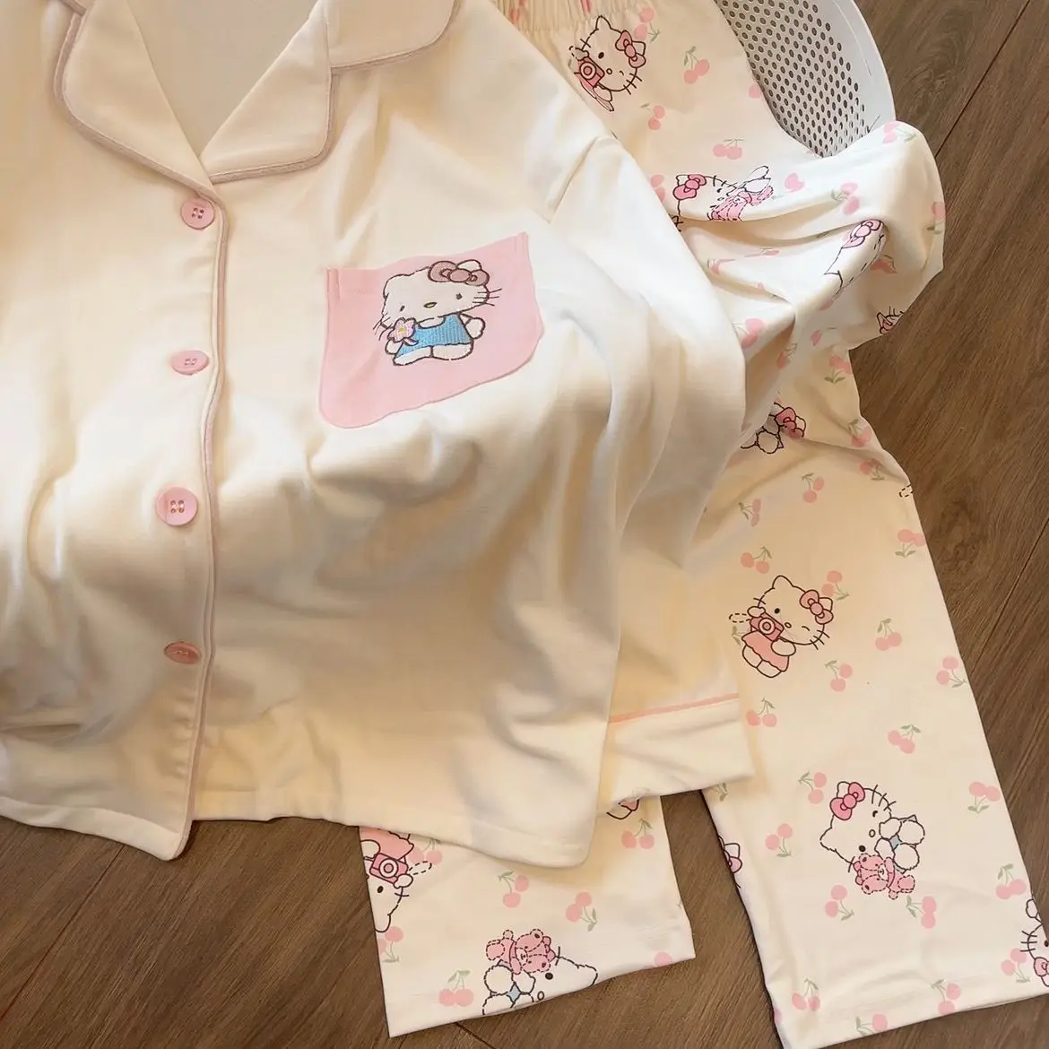 Kawaii Sanriohellokitty пижамный комплект для девочек осенне-зимние брюки с длинными