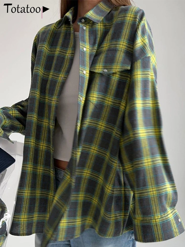 Винтажная женская клетчатая блузка Totatoop рубашки 2024 осенняя оверсайз на