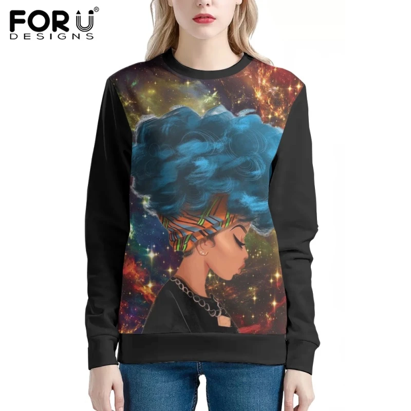

FORUDESIGNS 2022 African Girls in Galaxy Print Women Casual Hoodies Round Neck Sweatshirt Long Sleeve Tracksuit Girls Oversized