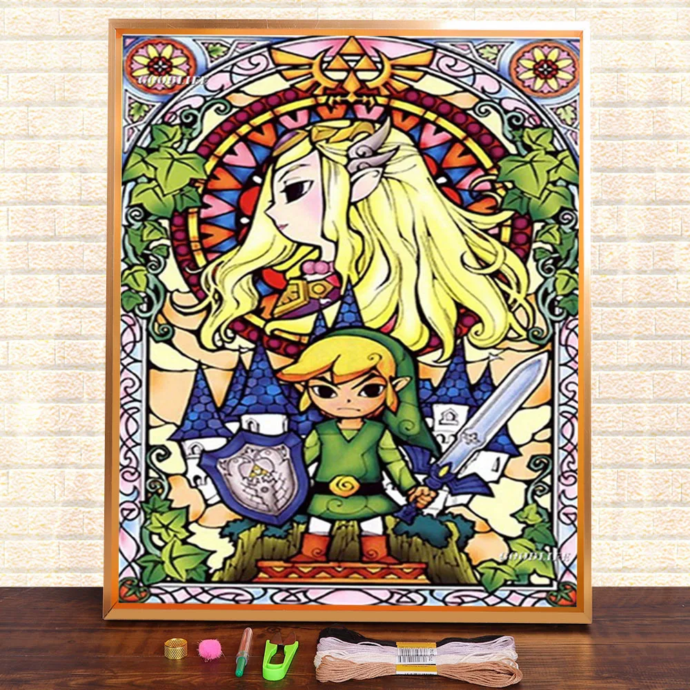 

Zelda Game Character Printed Fabric 11CT Cross Stitch Full Kit DIY Embroidery DMC Threads Hobby Handicraft Sewing Wholesale
