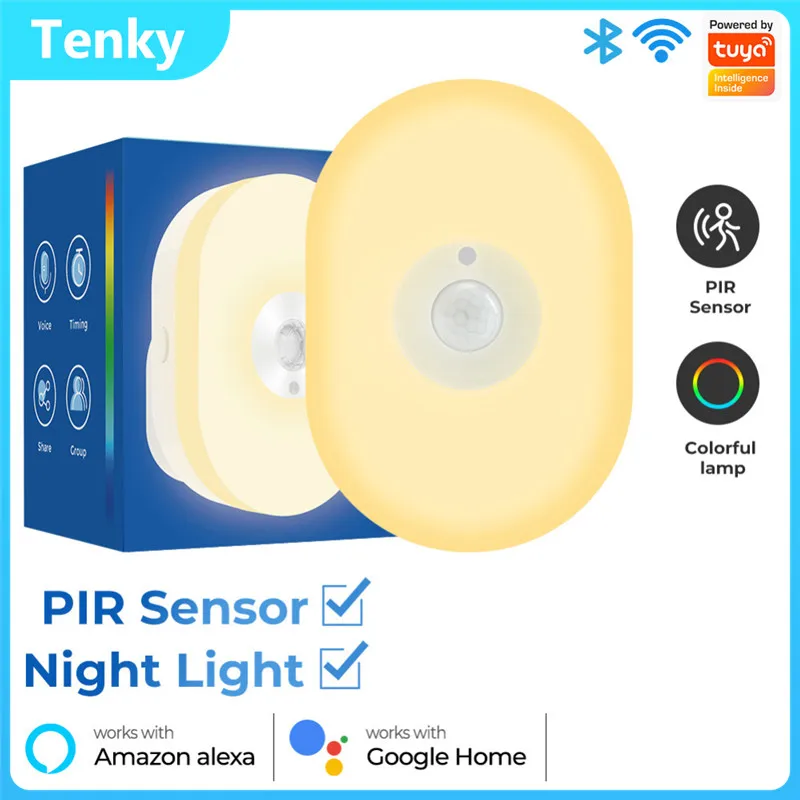 

Светодиодный RGB-светильник TENKY, лампа с датчиком движения тела для спальни, детской безопасности, работает с Alexa Google Assistant