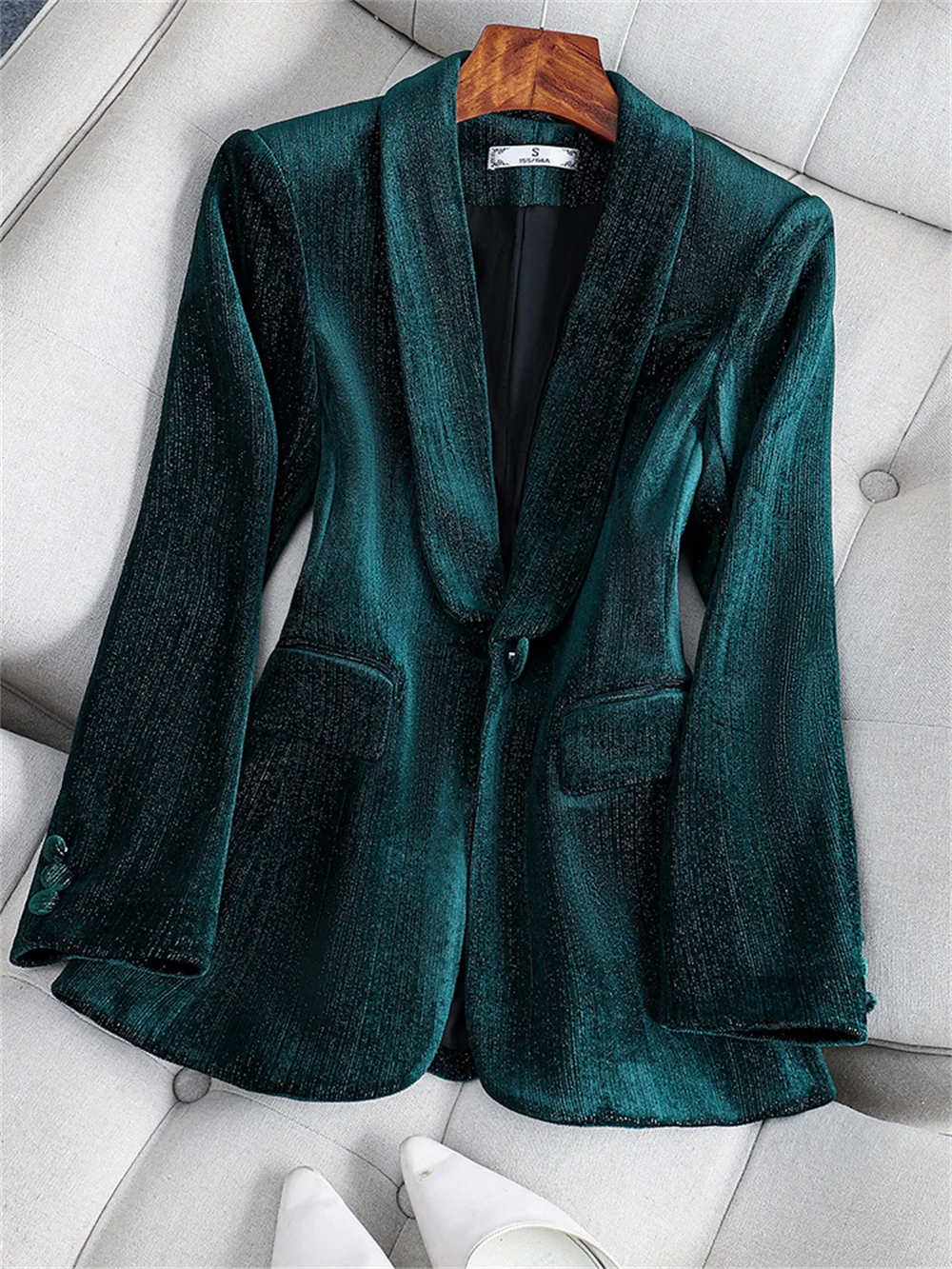 Women Formal Jacket Blazer Coat Female Green Red Solid Long Sleeve Single Button Office Lady Business Work Wear