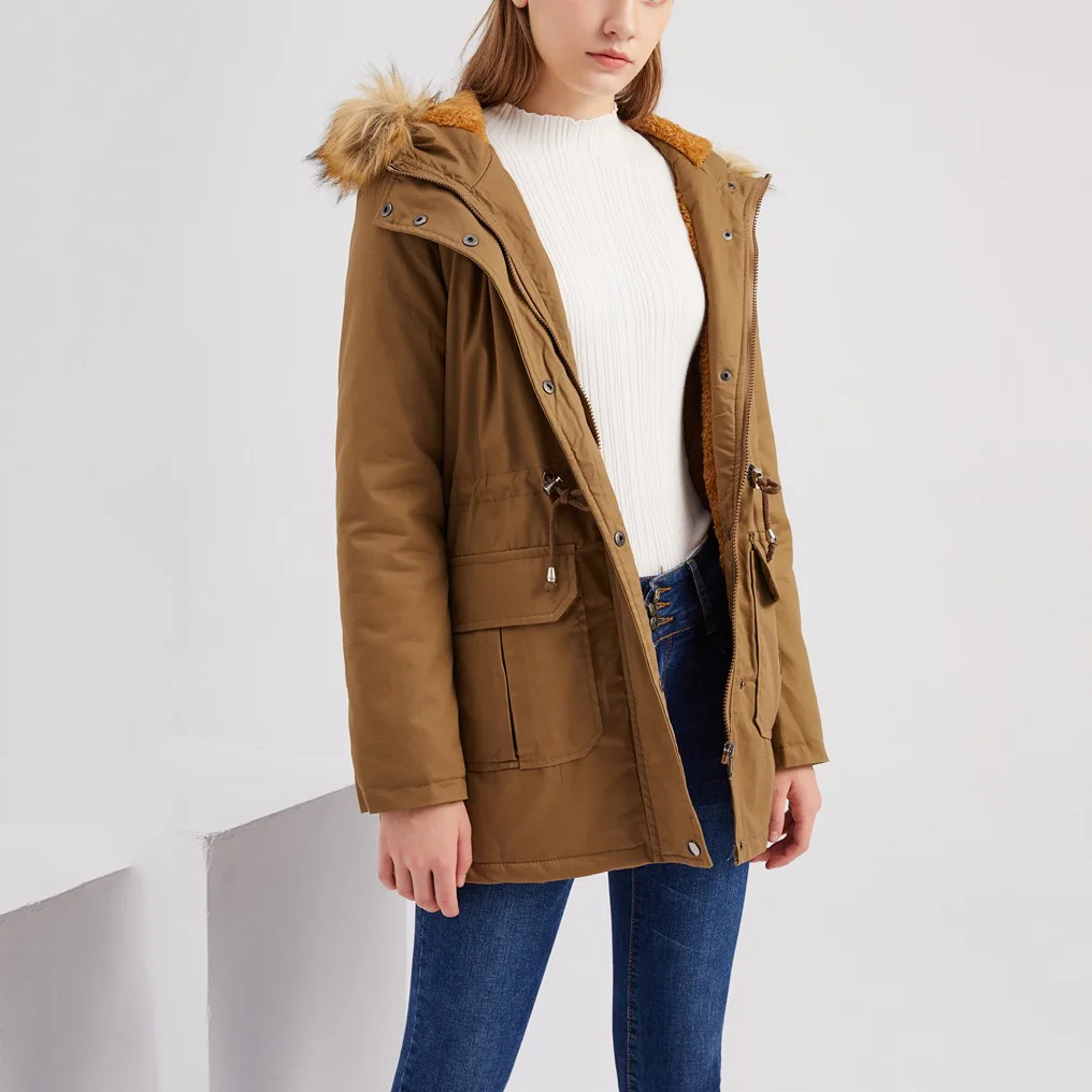 Thick Warm Winter Coat Women Luxury Fox Fur Hooded Zipper Closure Solid Fashion Causal Cotton Coat Outwears Jackets Clothes New