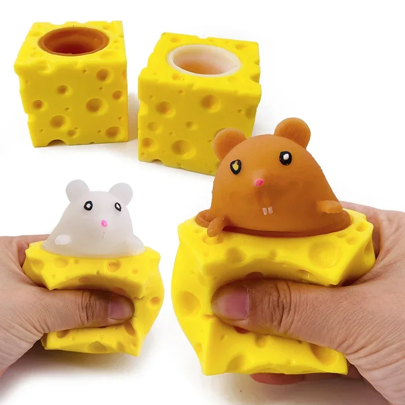 Stress-relieving Pet Cheese Mouse Pinch Fun Stress Ball Vent Squirrel Cup Prank Toy Fidget Toys