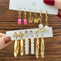 vagzeb vintage gold geometric earrings set for women bi round pearl drop earrings trendy set of earrings female jewelry gift