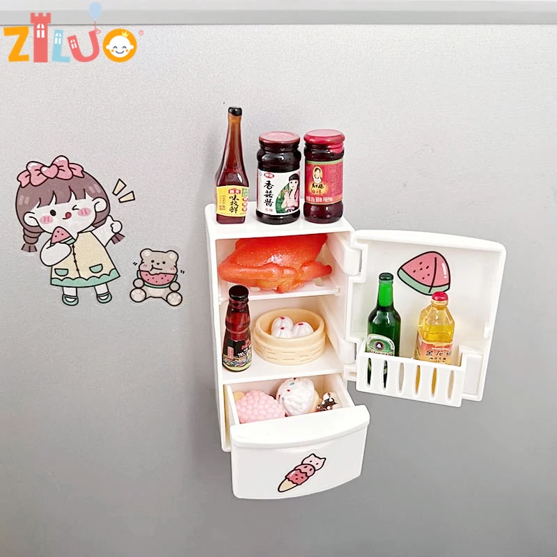 

Cute Miniature Items Refrigerator Food Drinks Mini Toys for Dollhouse Fridge Kitchen Accessories Toy for Girls 1:12 1:6 BJD Doll