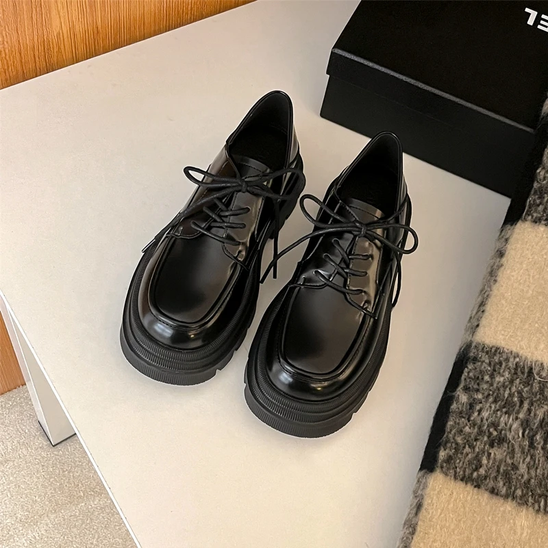 AIYUQI Women's Loafers Genuine Leather 2023 New Lace-up Platform Women Shoes Autumn British Style Ladies Shoes