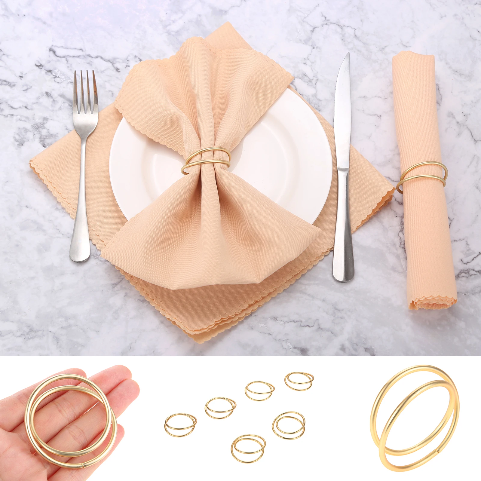 6pcs/set Cross 2-Circles Napkin Rings Matte Golden Table Tissue Metal Holder Dump Gold Minimalist Decor Party Wedding Home/Hotel images - 6