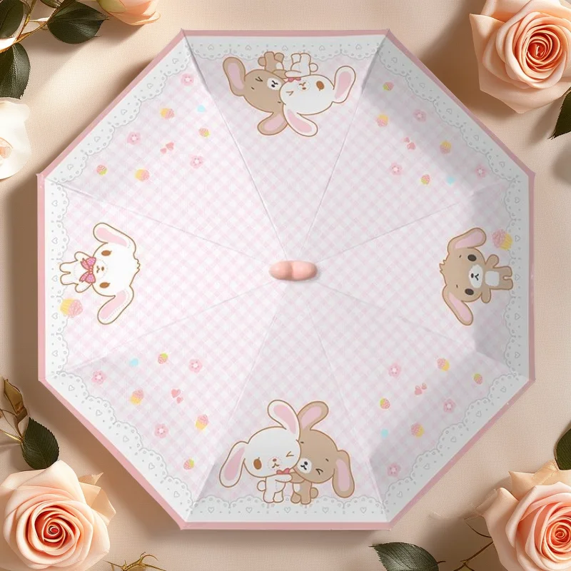 Фото Мини-зонтик Sanrio Sugarbunnies, оригинальный автоматический складной солнцезащитный зонт, солнечный дождливый зонт с рисунком Kawaii №1