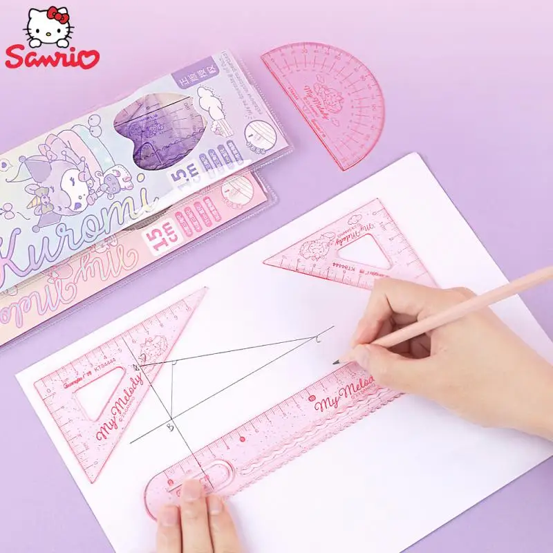 

Линейка Sanrio многофункциональная, линейка Kuromi My Melody, прозрачная, треугольная, транспортир для студентов, Канцтовары, подарок