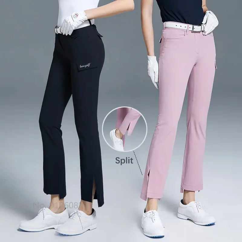 

Love Golf Women Golf Flared Trousers Female Elastic Split Golf Pants Ladies Fitness Casual Sports Pants Summer Thin Sweatpants