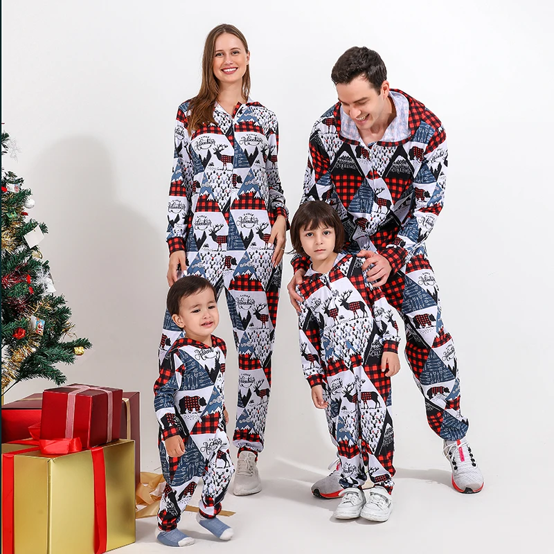 

Christmas Family Matching Outfits Adult Kids Baby Boy Girl Hooded Jumpsuit Pajamas Set Xmas Family Holiday Party Wear Clothes
