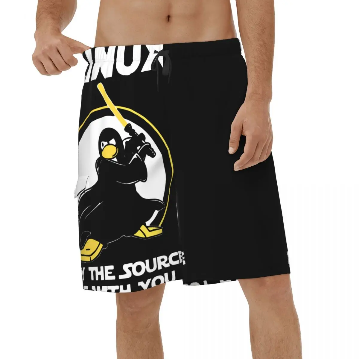 

Linux Source Be With You Beach Shorts Men Summer Penguin Programmer Developer Coding Nerd Swimwear Sports Surf Male Short Pants