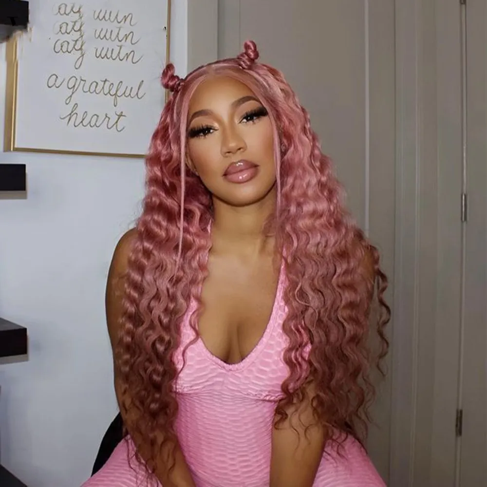 

Парик женский из натуральных волос, розового цвета, без клея, 13X4