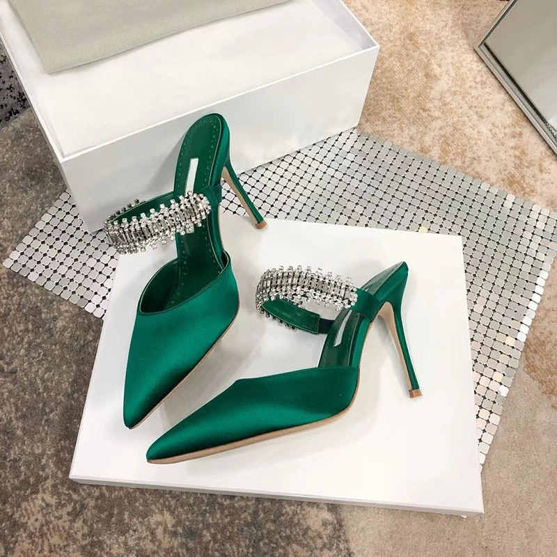 European and American women's new high heels rhinestone satin pointed toe shoes