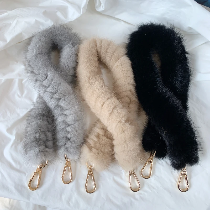Crossboby Bag With Imported Mink Fur Bag Shoulder Strap Fur Fur Hand Strap Underarm Chain Bag Accessories Plush Wdie Strap