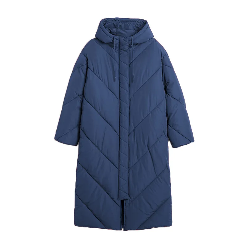 Women Parkas Coat Winter Fashion Solid Color Loose Zip Coat Women's Long Sleeve Stand Collar Cardigan Straight Long Parkas Coat