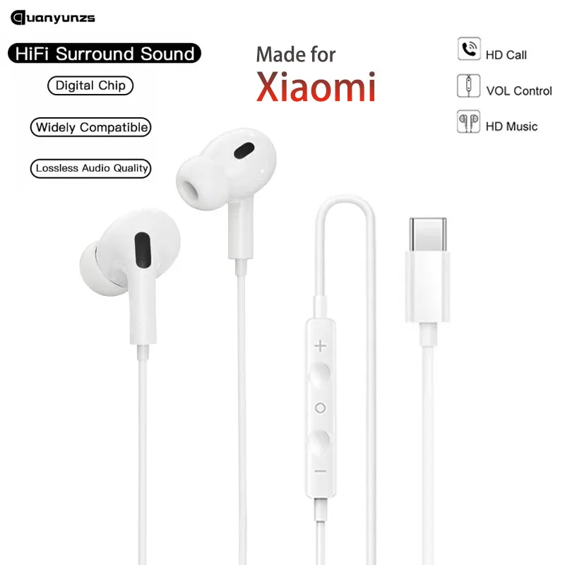 Фото Оригинальные проводные наушники USB-C Type-C Hi-Fi с глубокими басами, стерео-гарнитура для Redmi Xiaomi 17 15 14 13 12, Samsung, Vivo, Oppo №1