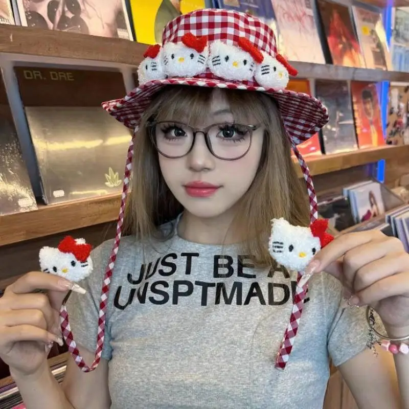 Аниме Hello Kitty плюшевая шляпа кавайная от солнца для девочек шляпа-ведро