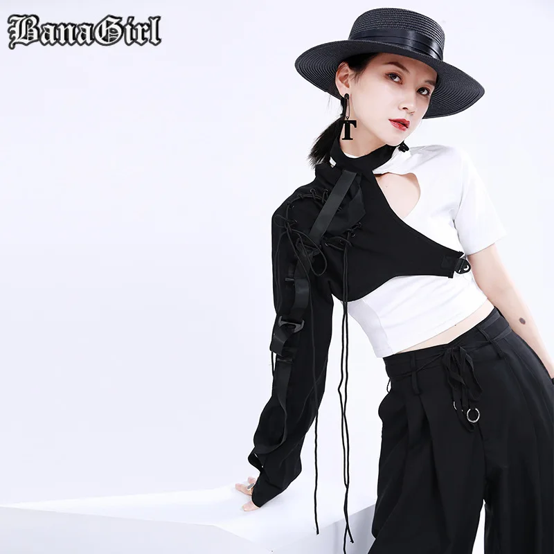 Женская толстовка с капюшоном Готическая футболка на одно плечо длинными