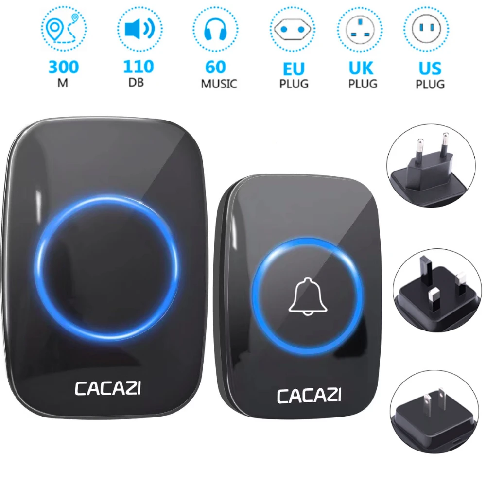 

60 Chime 110DB Wireless Doorbell IP44 Waterproof 300M Remote EU UK US Smart Door Bell Smart Home Welcome Doorbell