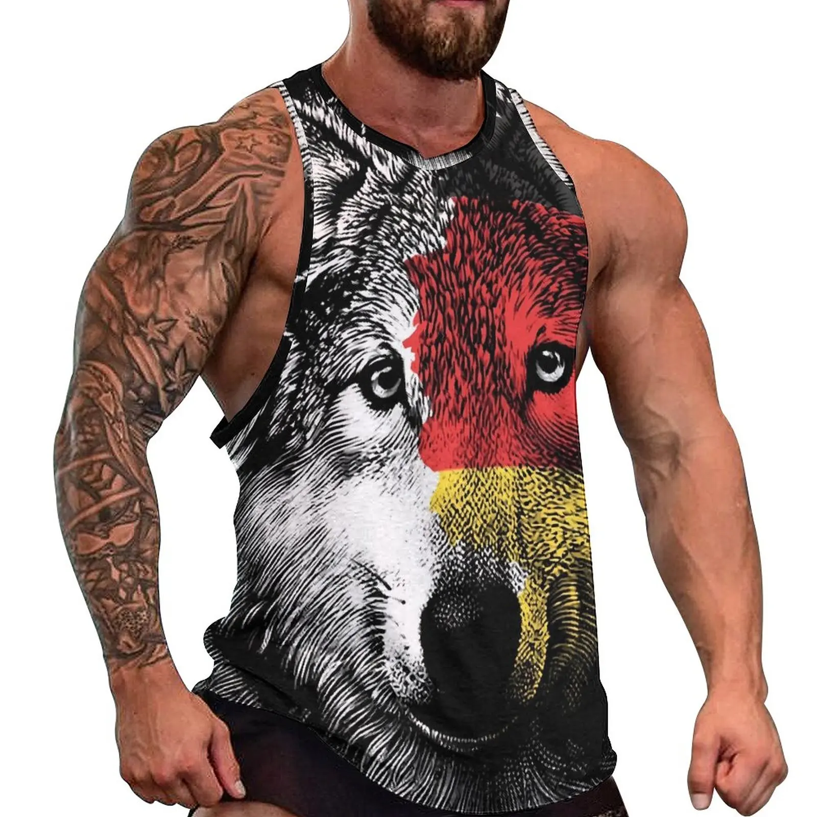 

Germany Wolf Tank Top Male Funny Animal Streetwear Tops Beach Training Graphic Sleeveless Vests Large Size