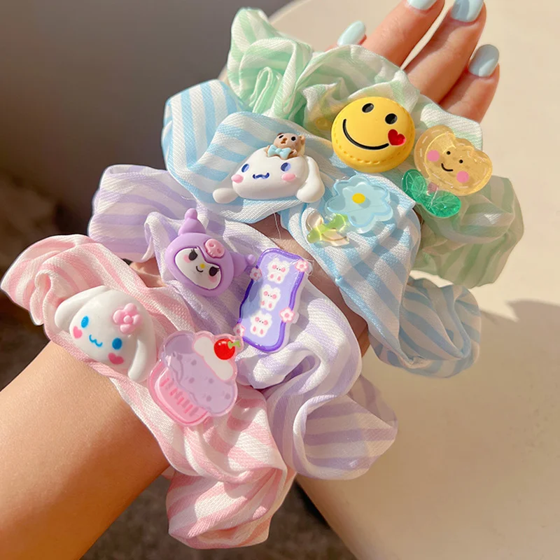 

2023 Sanrios Cinnamoroll Kuromi Hair Rope Ring Rubber Stripe Band Hair Tie Stretch Head Band Accessories Cute Sweet Versatile