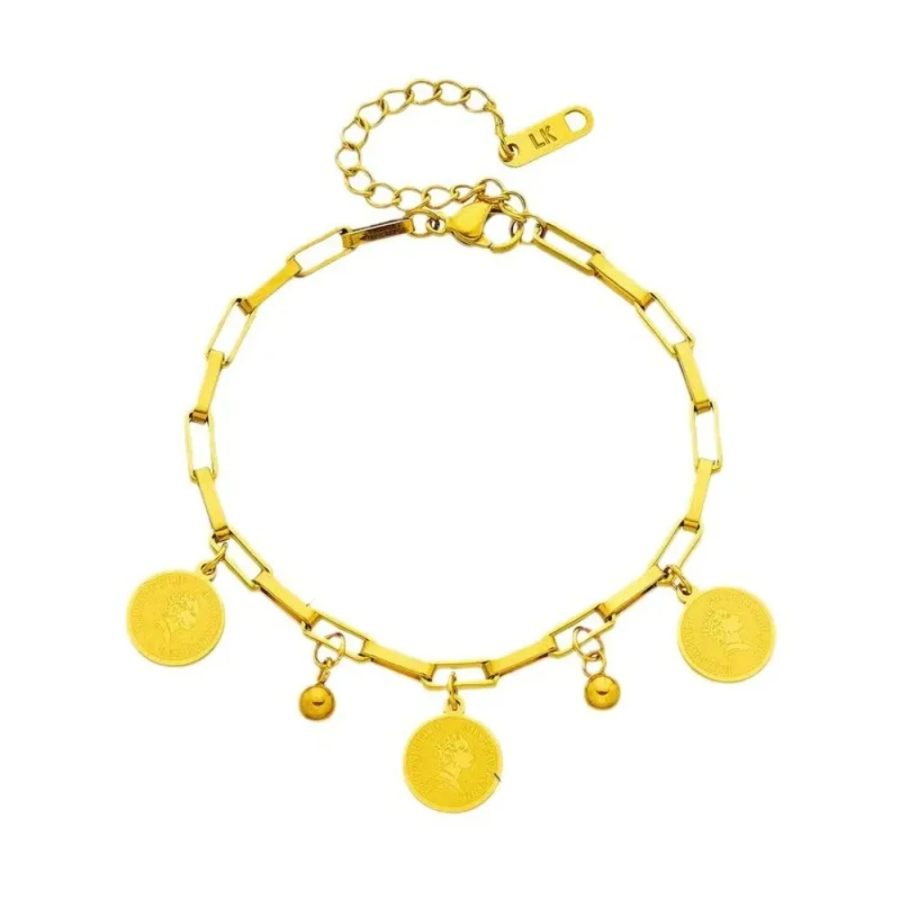 Женский позолоченный браслет из нержавеющей стали с монетами