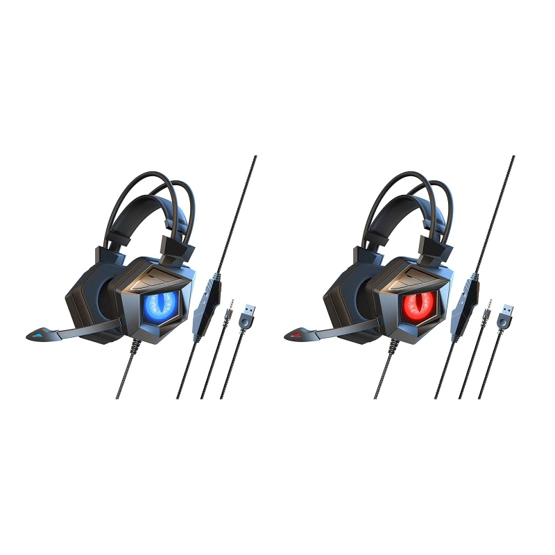 

Breathable LED Gaming Headset Earmuff with Cool Light Soft Head Cushion Premium Omnidirectional Microphone for Men Women E8BE