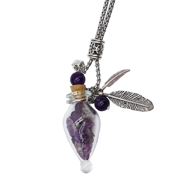 

Glass Aromatherapy Essential Oil Bottle Pendant Powder Crystal Jade Gravel Water Drop Wishing Sweater Chain Color